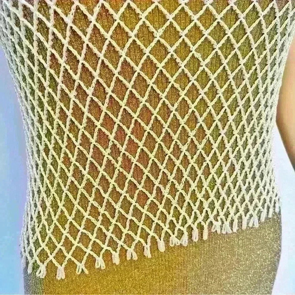 Vintage Rear Beaded See Through Sexy Knitted Party Festival Event  Tank Top - Picture 5 of 8